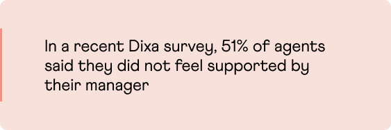 In a recent Dixa survey, 51% of agents said they did not feel supported by their manager